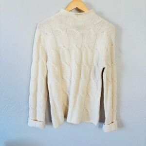 Eddie Bauer Women's Ivory Cable Knit mock neck fisherman Sweater size M rare